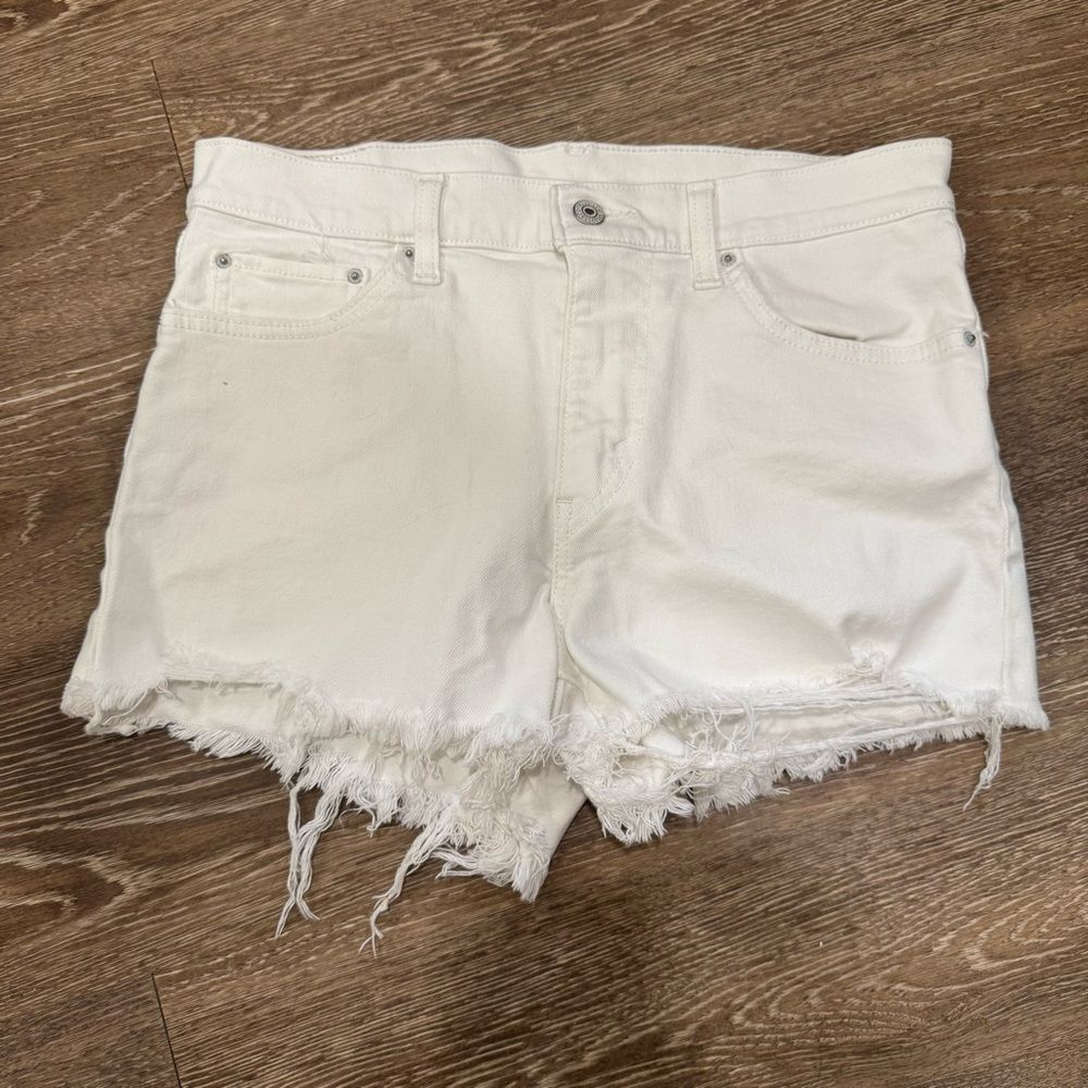 Levi's White Jean Shorts with Distressed Details